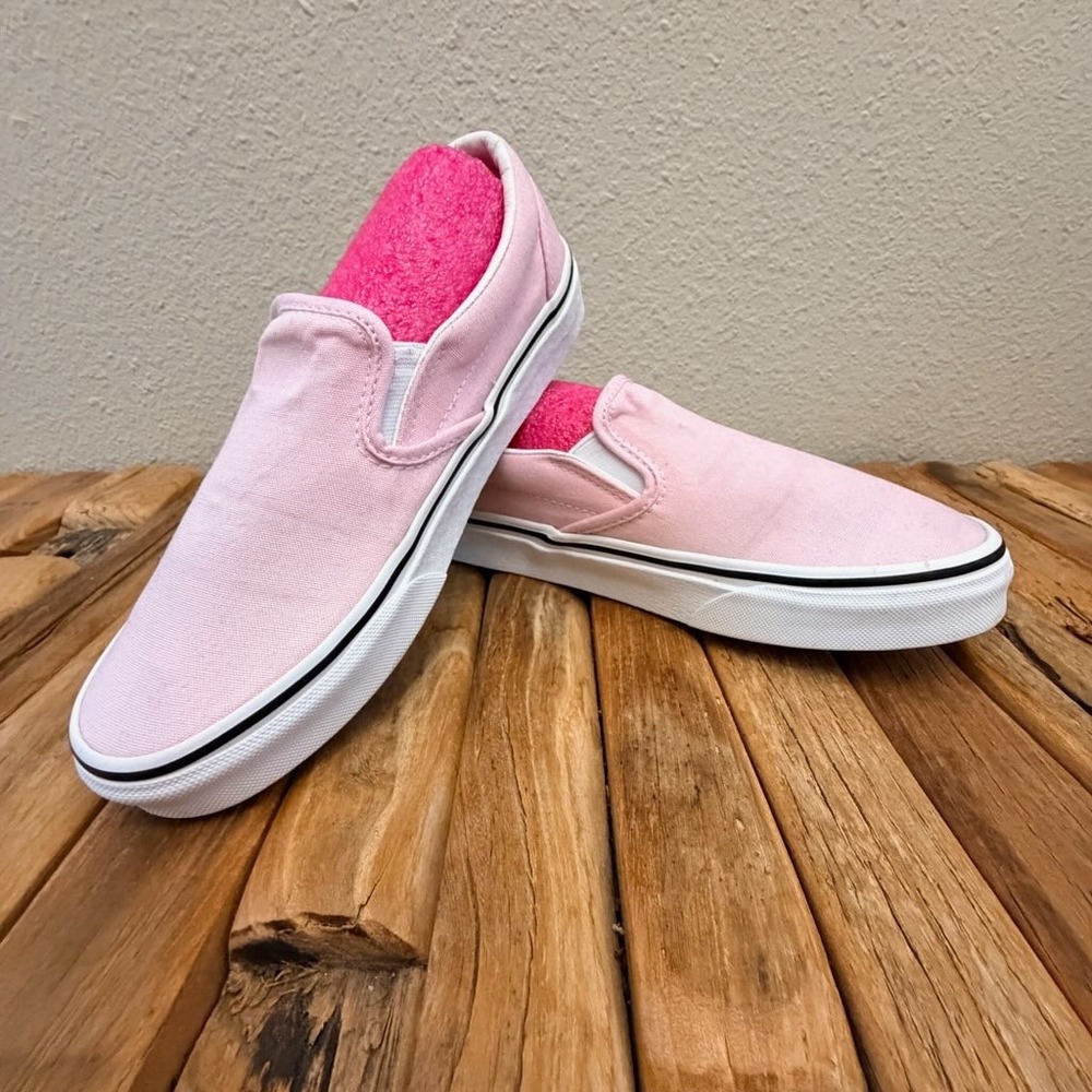 Vans Classic Slip-On Pink Canvas Skate Shoes Womens 7 Mens 5.5 Low Top Sneakers